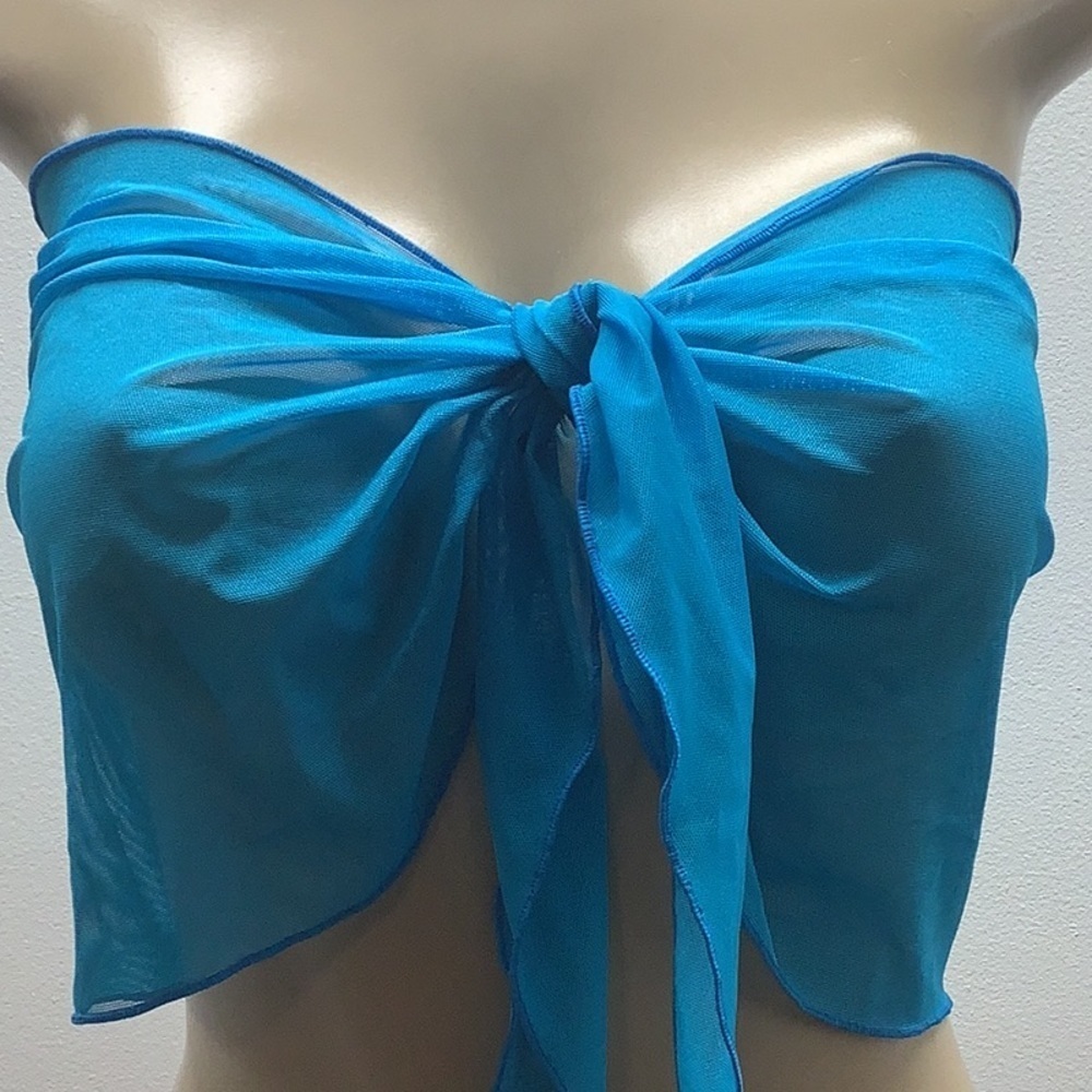 Zuliana Sarong Teal Mesh Top/Mini Sarong Skirt. Made in USA. New